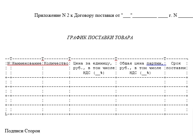 График поставки оборудования образец рб